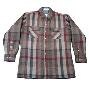 Vtg Northwest Territory Wool Flannel Jacket S Tan Red Plaid Quilt‎ Lined Rugged